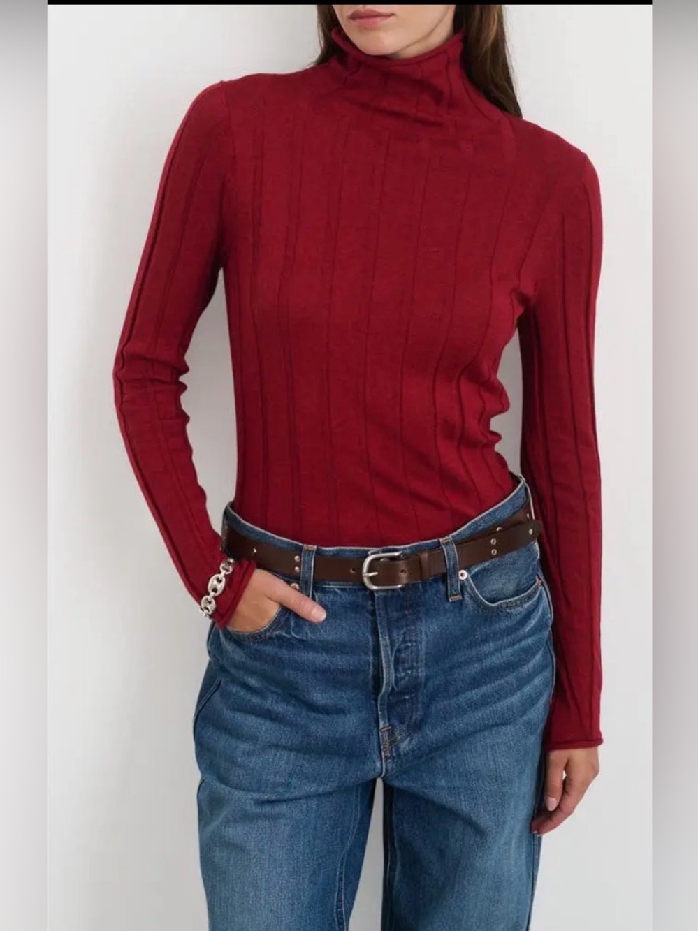 Alex Mill Payton Cotton Cashmere Ribbed Roll Neck Sweater Medium Brick Rex